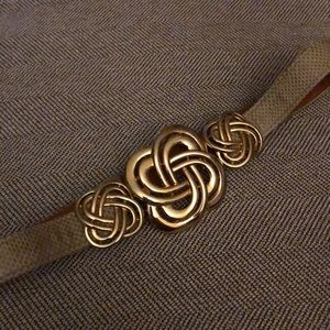 Alexis Kirk Gold Buckle, 1” wide Taupe Snakeskin